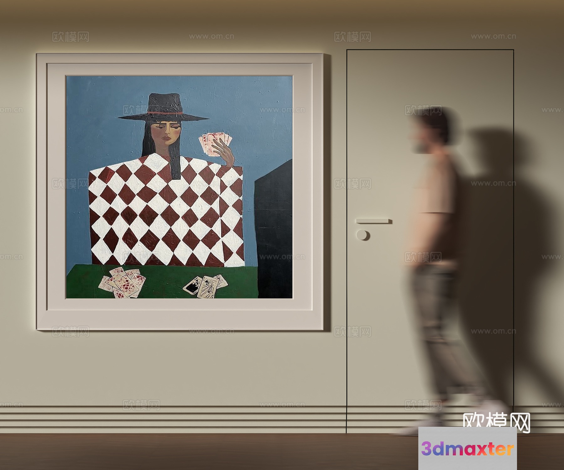 A Man Walking By A Painting Of A Man Playing Cards 3D Model - 22793 - VRAY Render