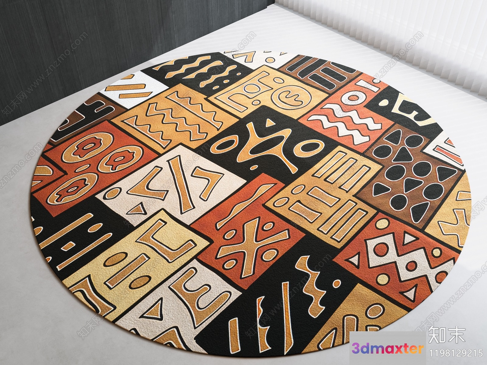 A Colorful Round Rug With Various Shapes And Designs 3D Model - 1723 - CORONA Render