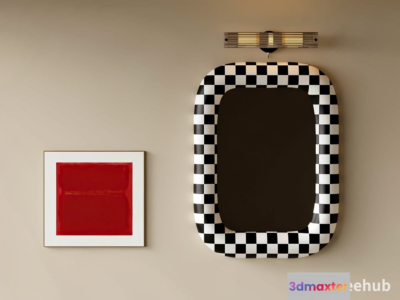 A Mirror With A Checkered Frame 3D Model - 21587 - VRAY Render