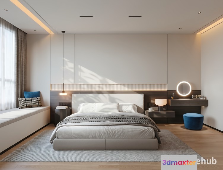 Modern Minimalist Bedroom 3D Model - 20171 - VRAY Render