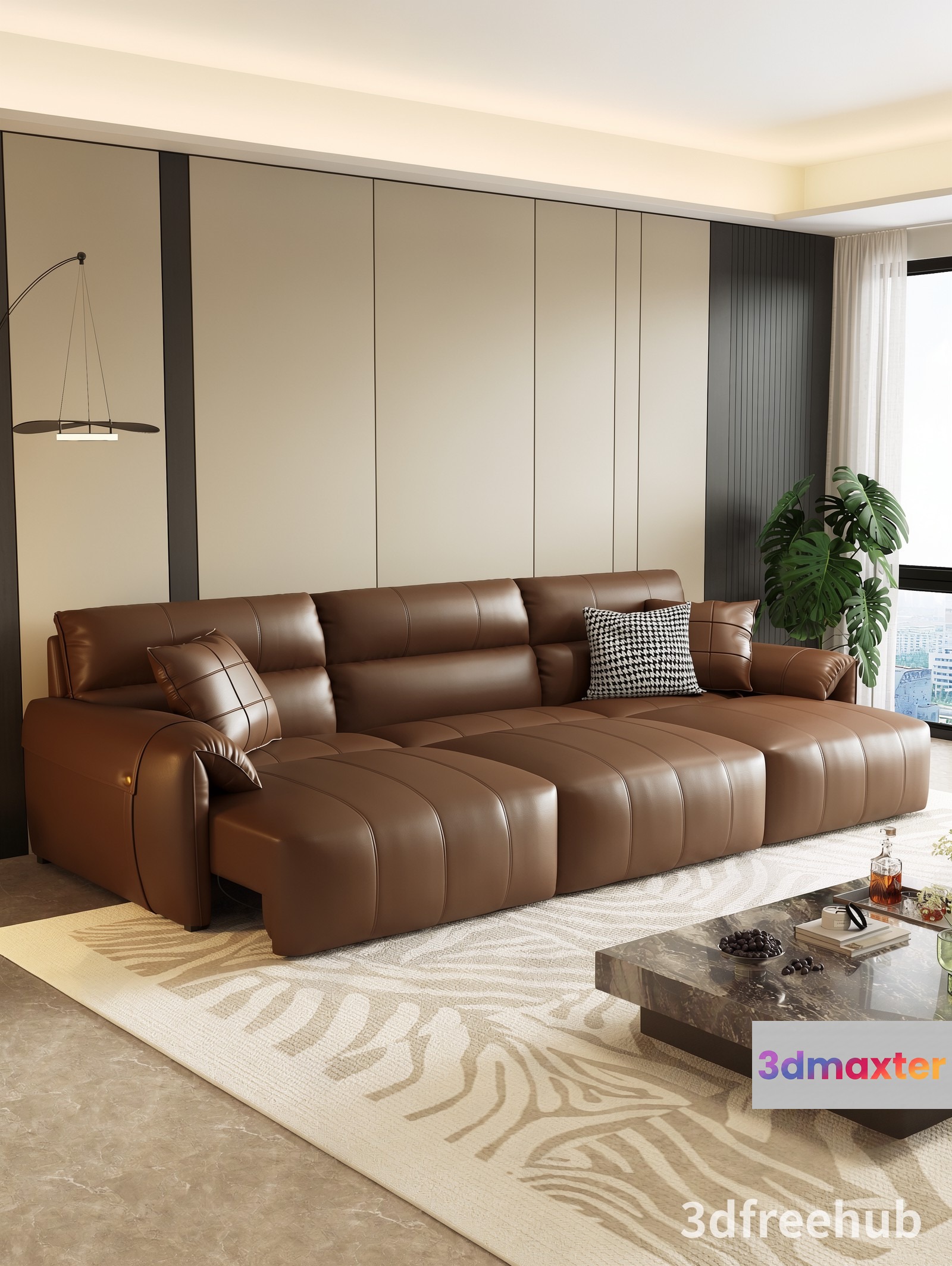 A Brown Leather Sofa 3D Model - 22895 - VRAY Render