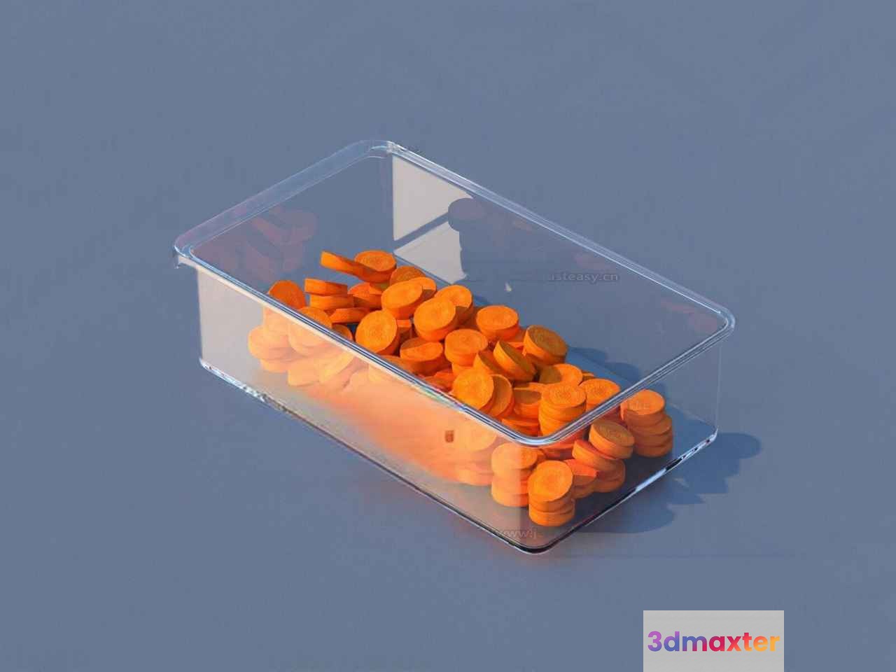 Clear Plastic Container With Orange Discs 3D Model - 6360 - VRAY Render