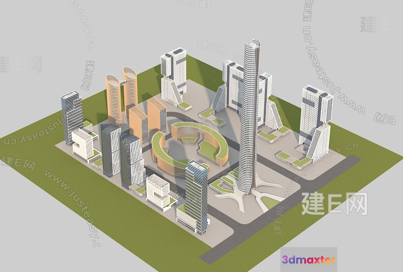 3D Cityscape With Tall Buildings 3D Model - 5127 - VRAY Render