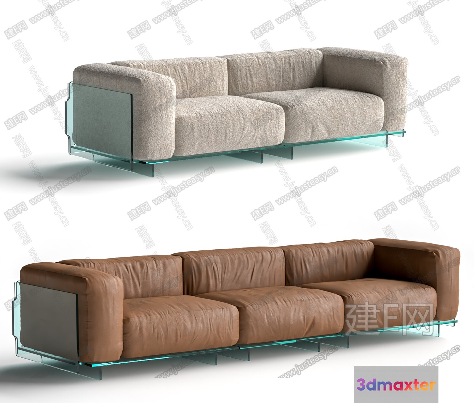 A Brown Leather Couch 3D Model - 21355 - VRAY Render