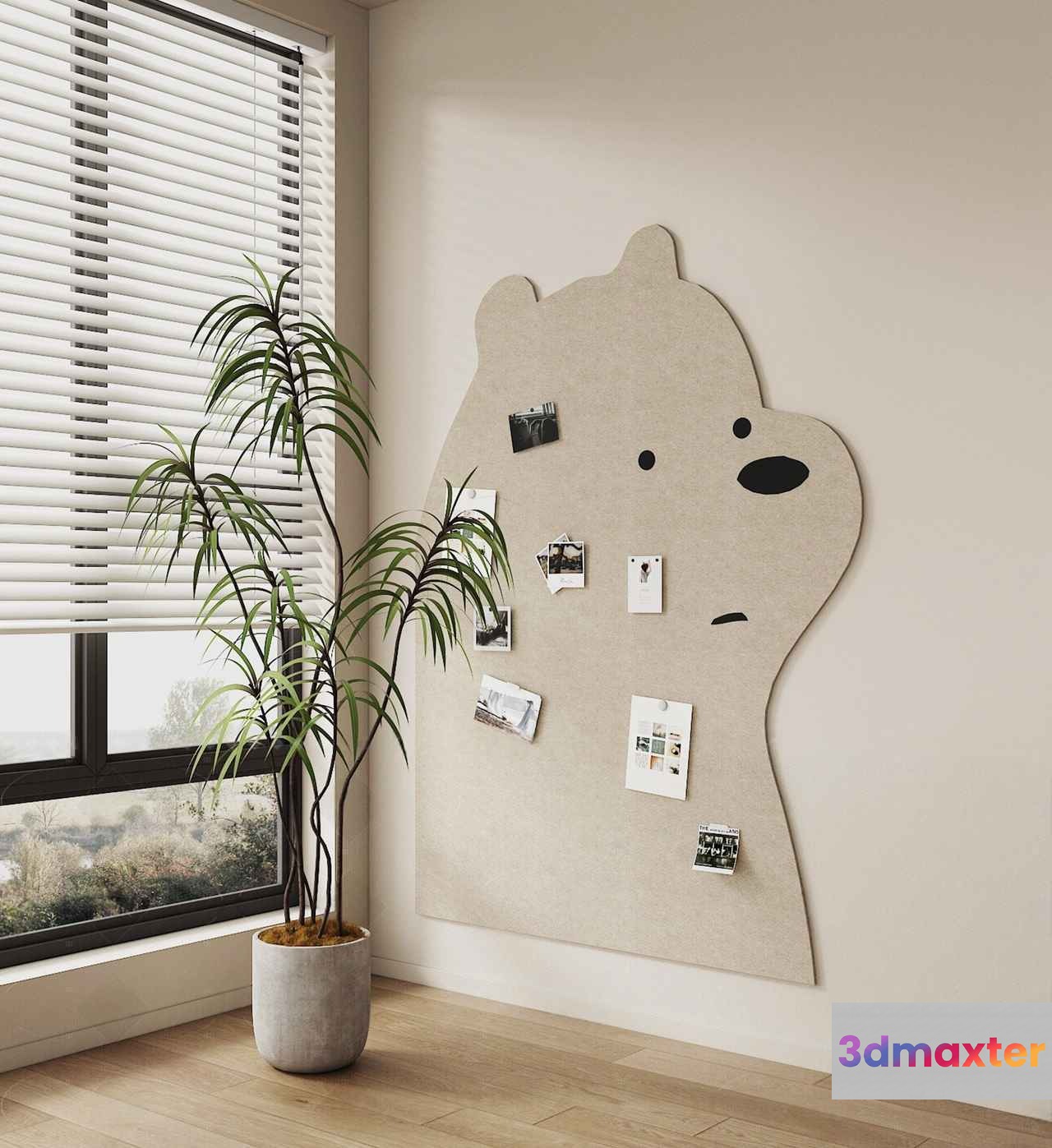 A Large Light-Colored Bear-Shaped Bulletin Board 3D Model - 3549 - VRAY Render