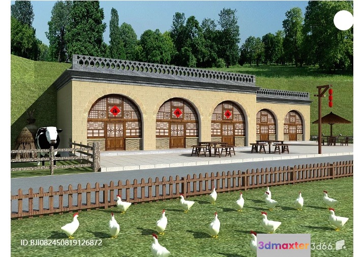A Farm Scene With Chickens 3D Model - 2667 - VRAY Render