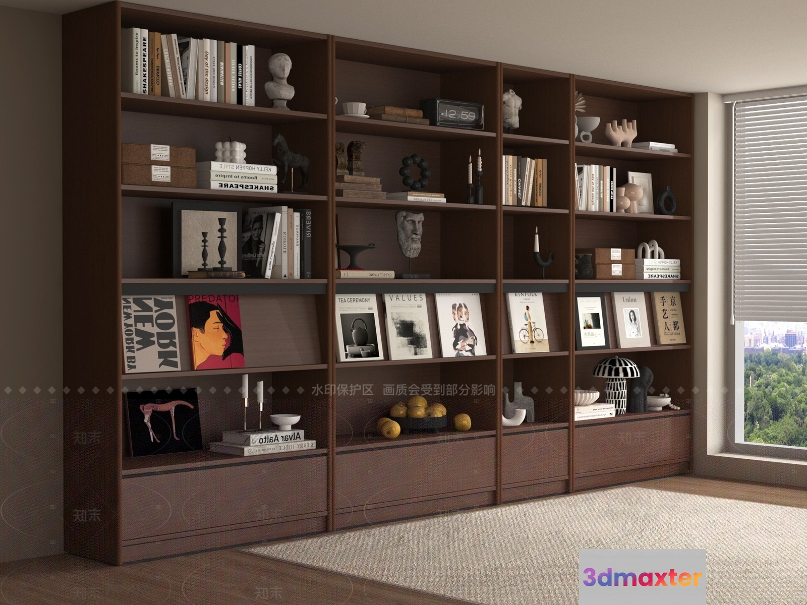 A Large Bookshelf 3D Model - 17740 - VRAY Render