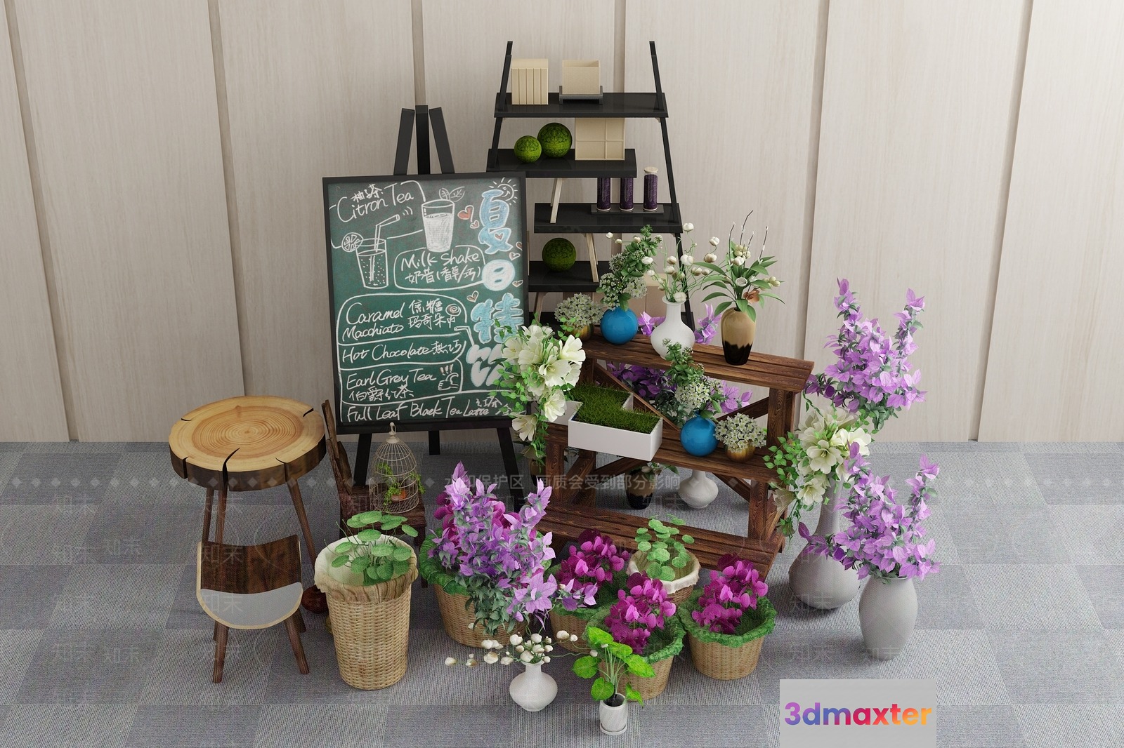A Wooden And Flower Display 3D Model - 11294 - VRAY Render