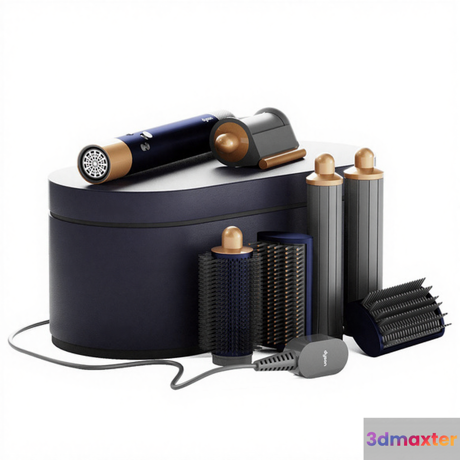 This Image Features A Dyson Hair Dryer And Its Attachments 3D Model - 3631 - CORONA Render