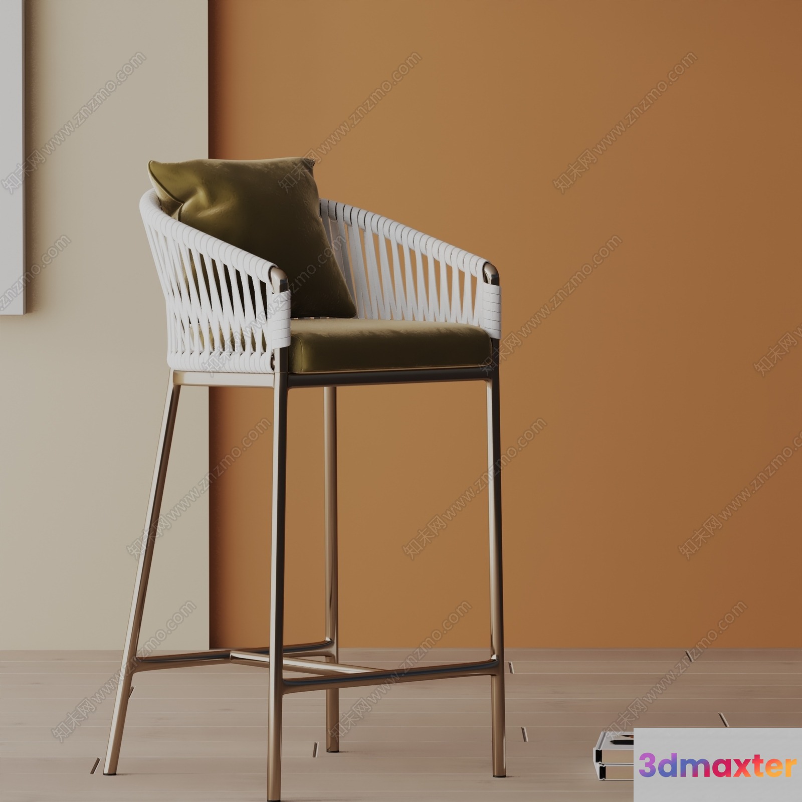 Modern White Bar Stool 3D Model - 10523 - VRAY Render