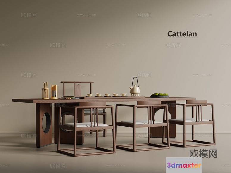A Dining Room With A Table And Chairs 3D Model - 3712 - VRAY Render