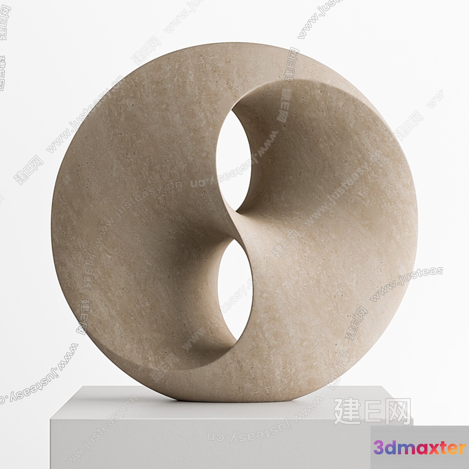 A Beige Stone Sculpture With Two Holes 3D Model - 14692 - VRAY Render