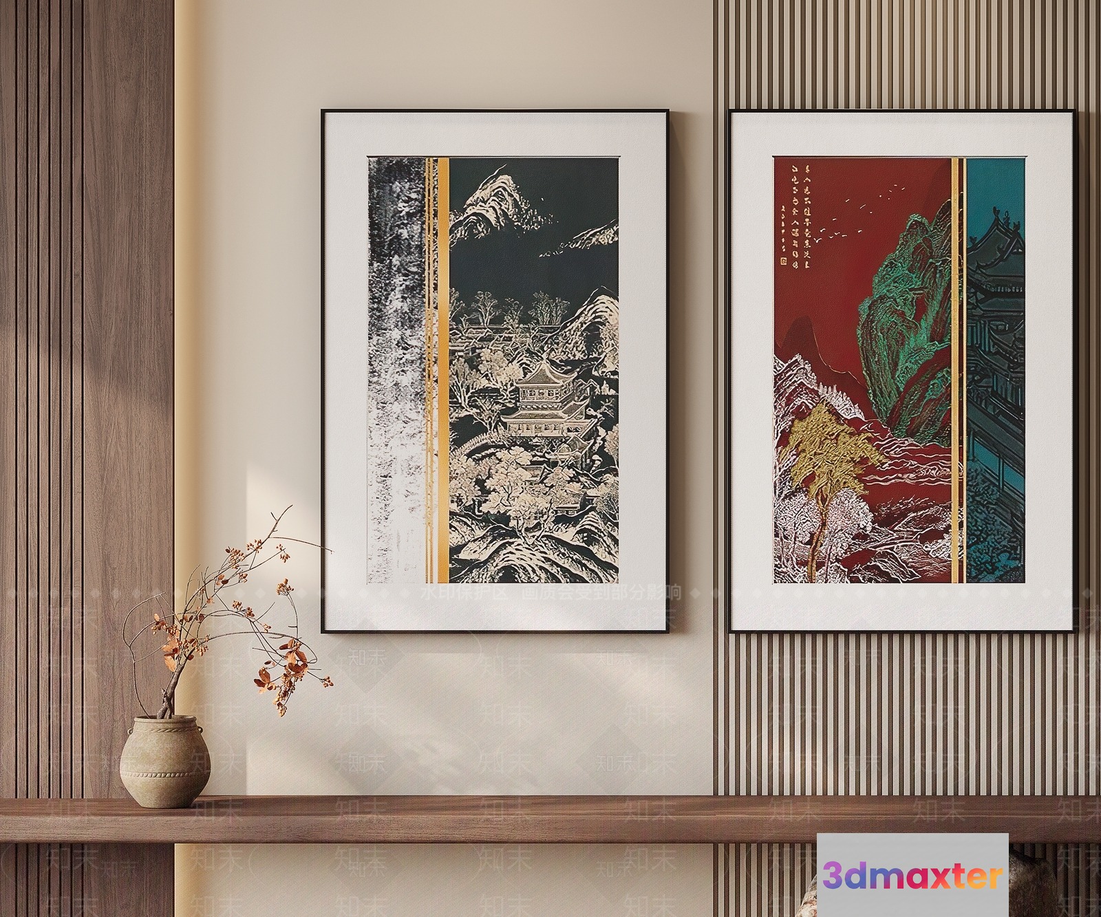 Two Framed Asian-Style Artworks 3D Model - 10131 - VRAY Render
