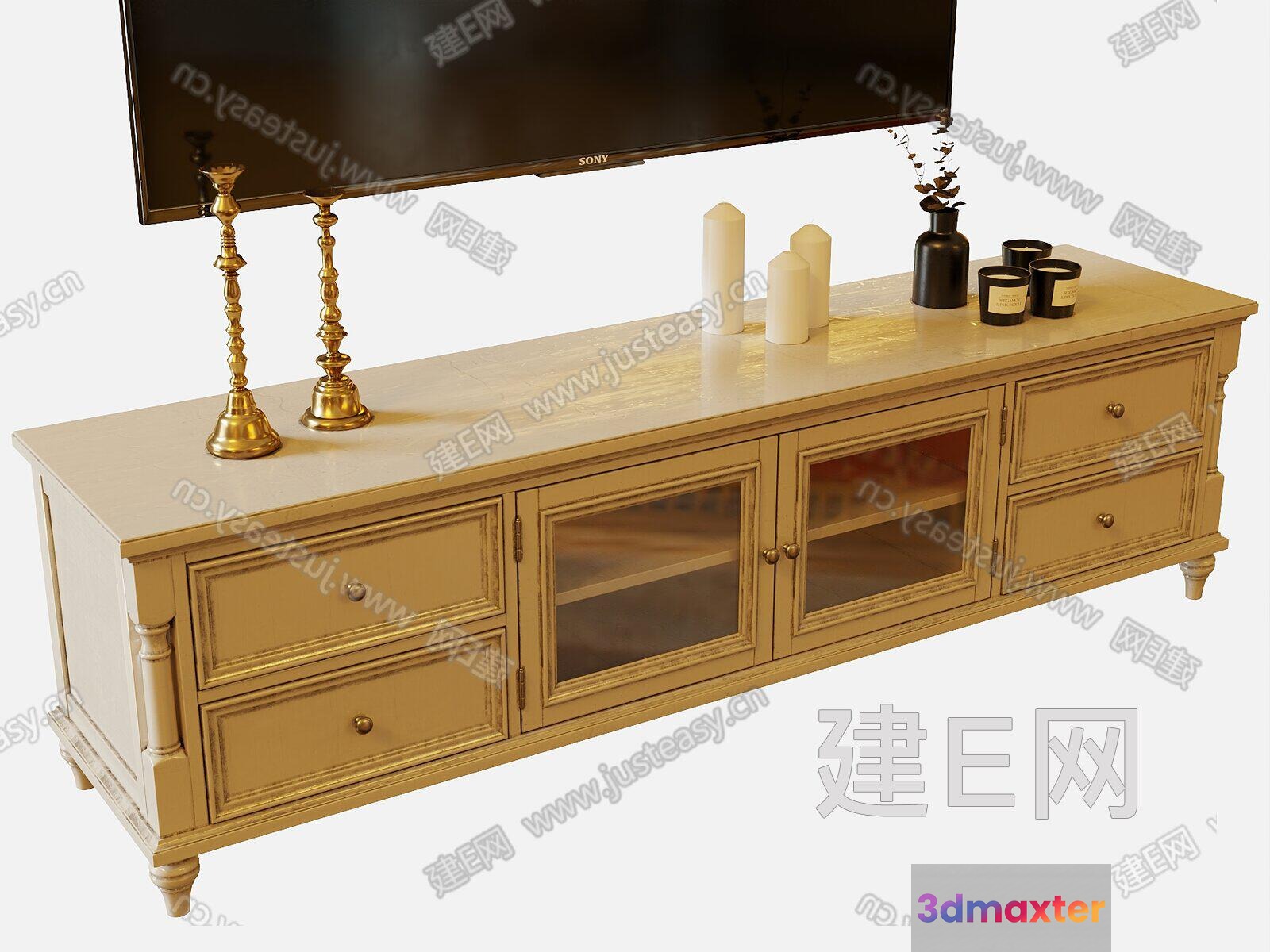 Gold Tv Stand 3D Model - 11502 - VRAY Render