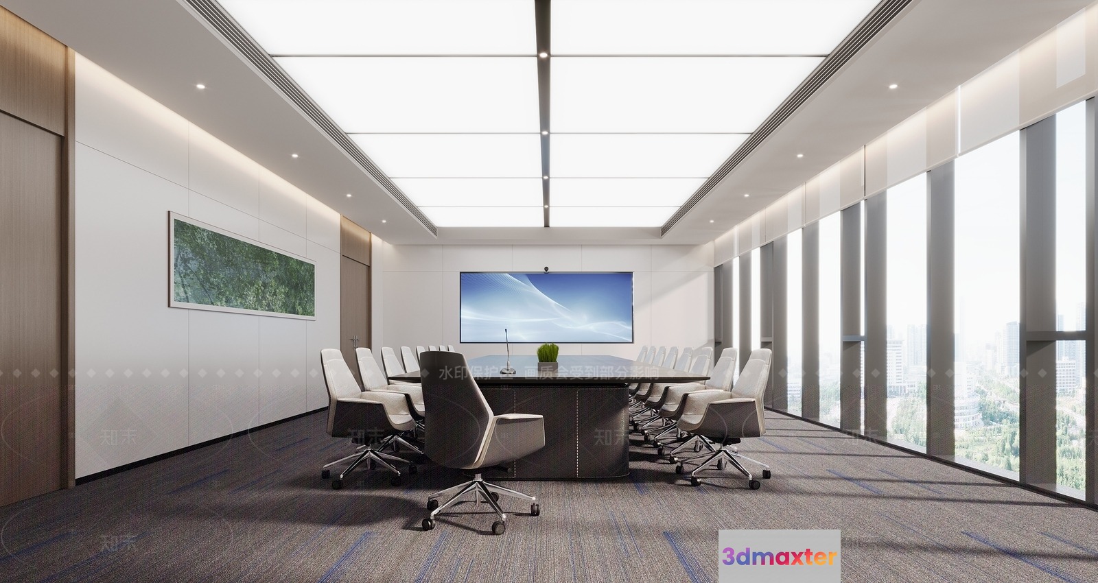 A Conference Room With A Large Screen 3D Model - 3626 - CORONA Render