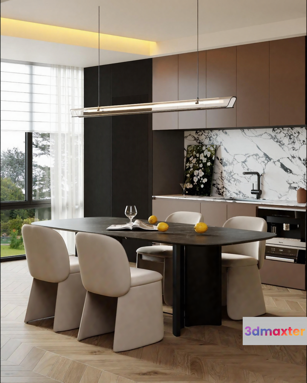 Modern Kitchen And Dining Area 3D Model - 4398 - VRAY Render