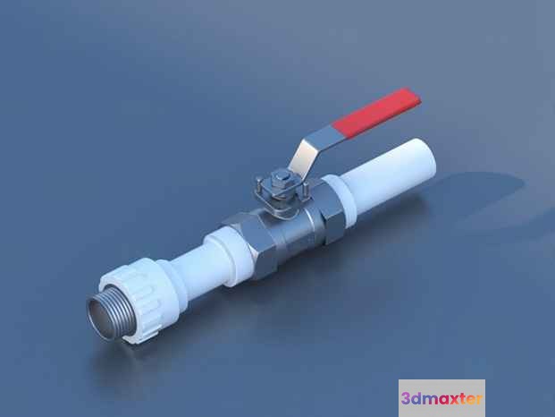A Pipe Fitting With A Red Handle 3D Model - 14661 - VRAY Render