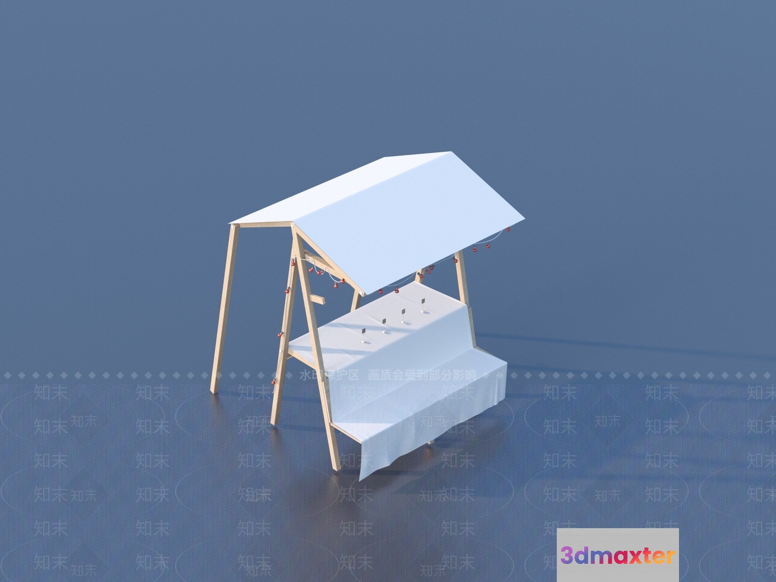A Wooden Swing Set With A Canopy And A Table 3D Model - 10577 - VRAY Render