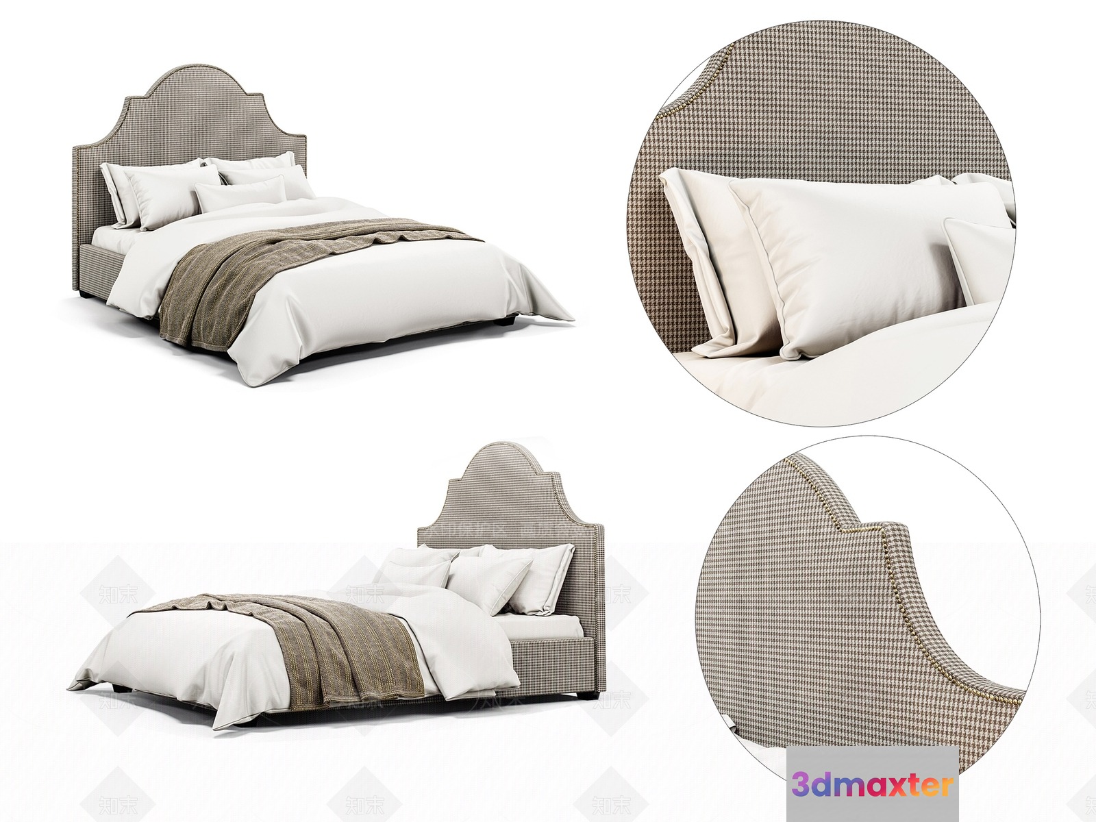 A Bed With A Gray Headboard 3D Model - 1606 - VRAY Render