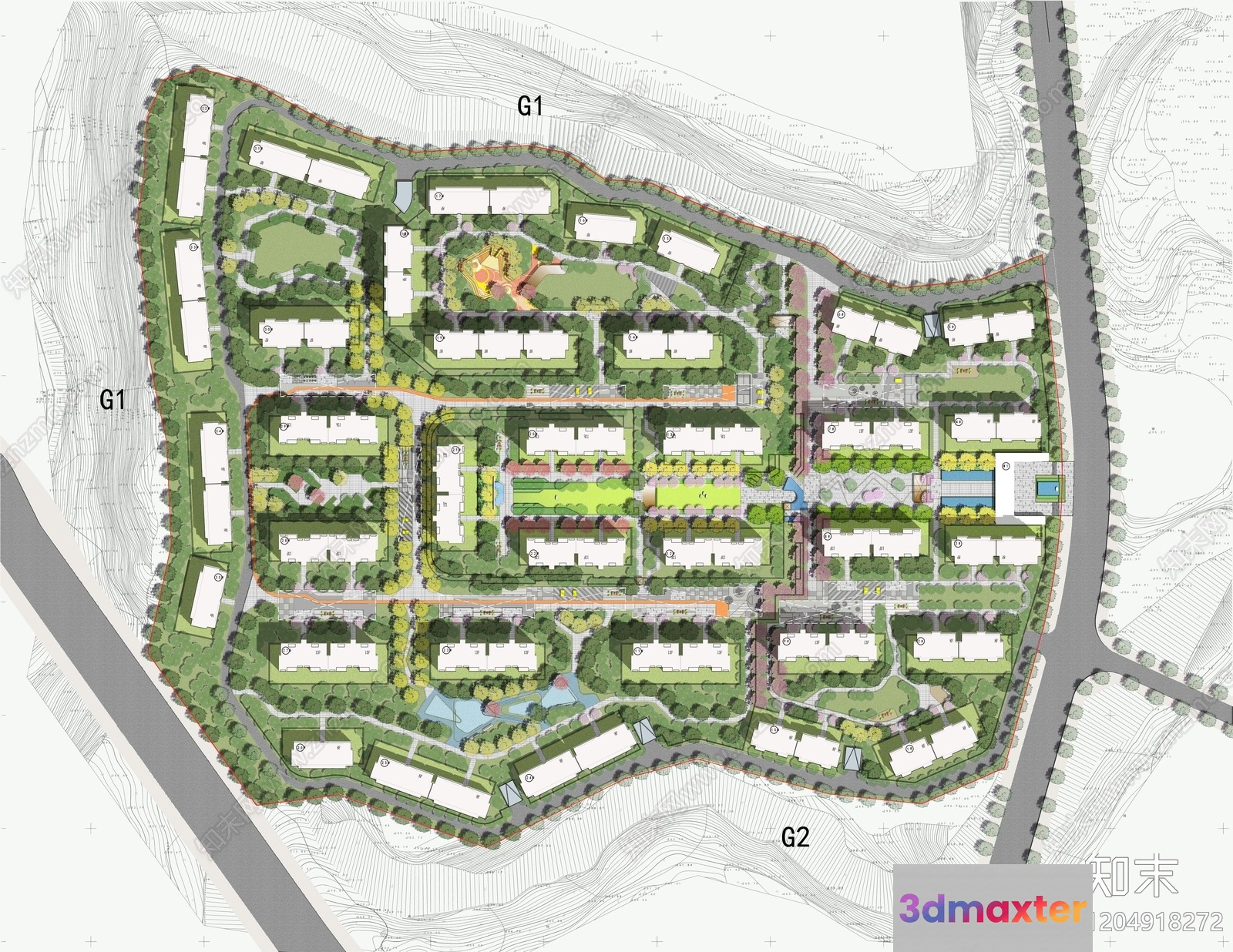 The Main Subject Is A Map Of A Neighborhood And It Features A Green 3D Model - 815 - VRAY Render