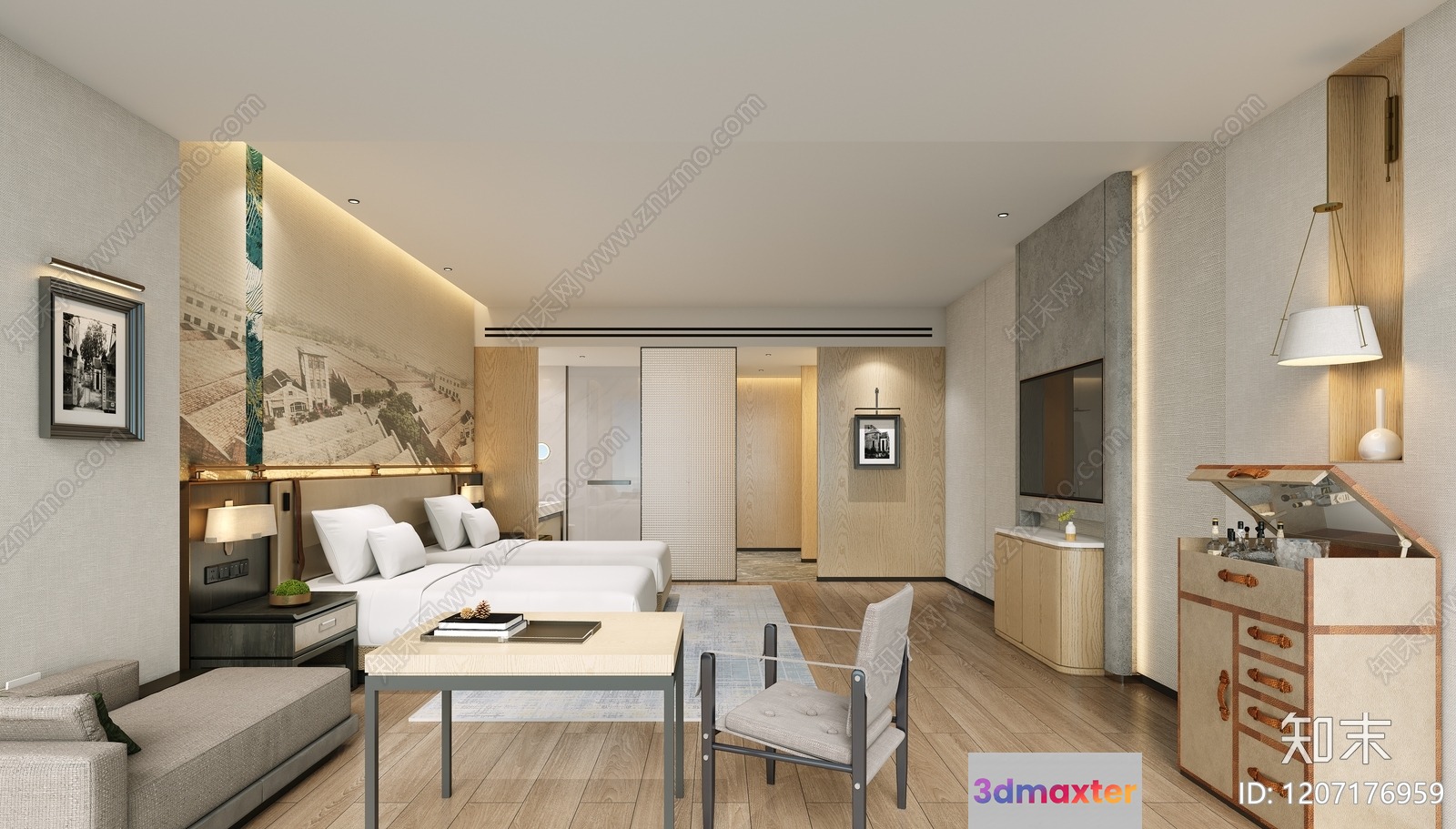 Modern Hotel Room 3D Model - 2980 - VRAY Render
