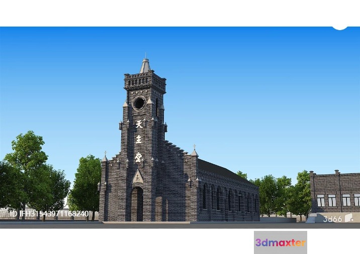 A Church Building 3D Model - 5416 - VRAY Render