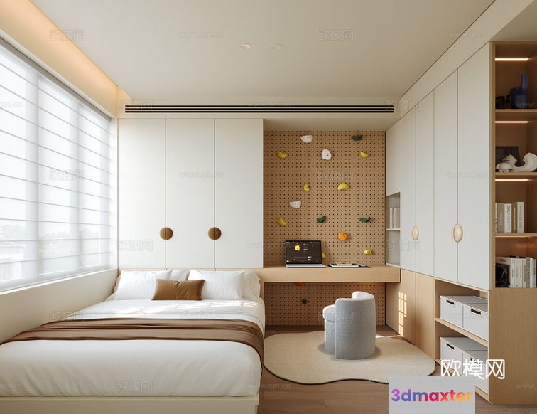 Modern Minimalist Bedroom 3D Model - 16471 - CORONA Render