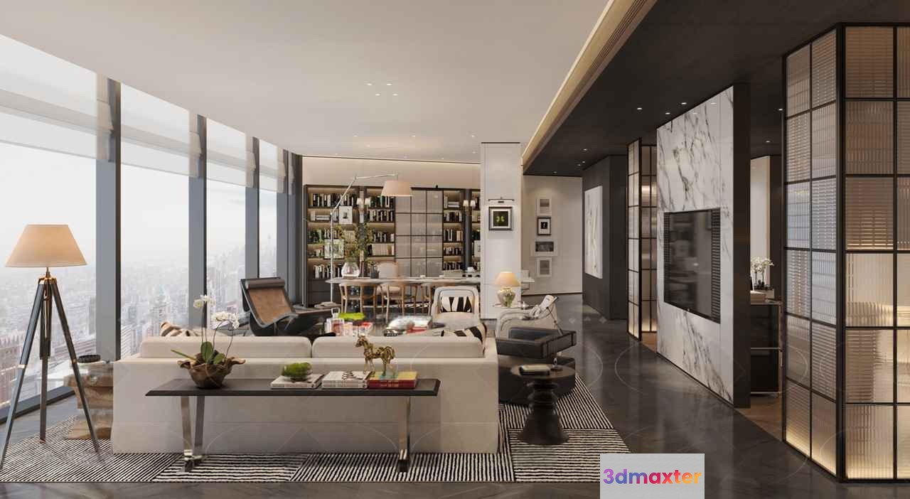 Modern Living Room 3D Model - 1388 - CORONA Render