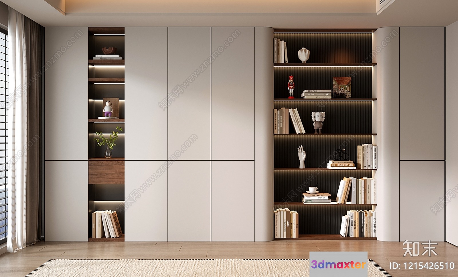 Modern White Bookshelf 3D Model - 13123 - VRAY Render