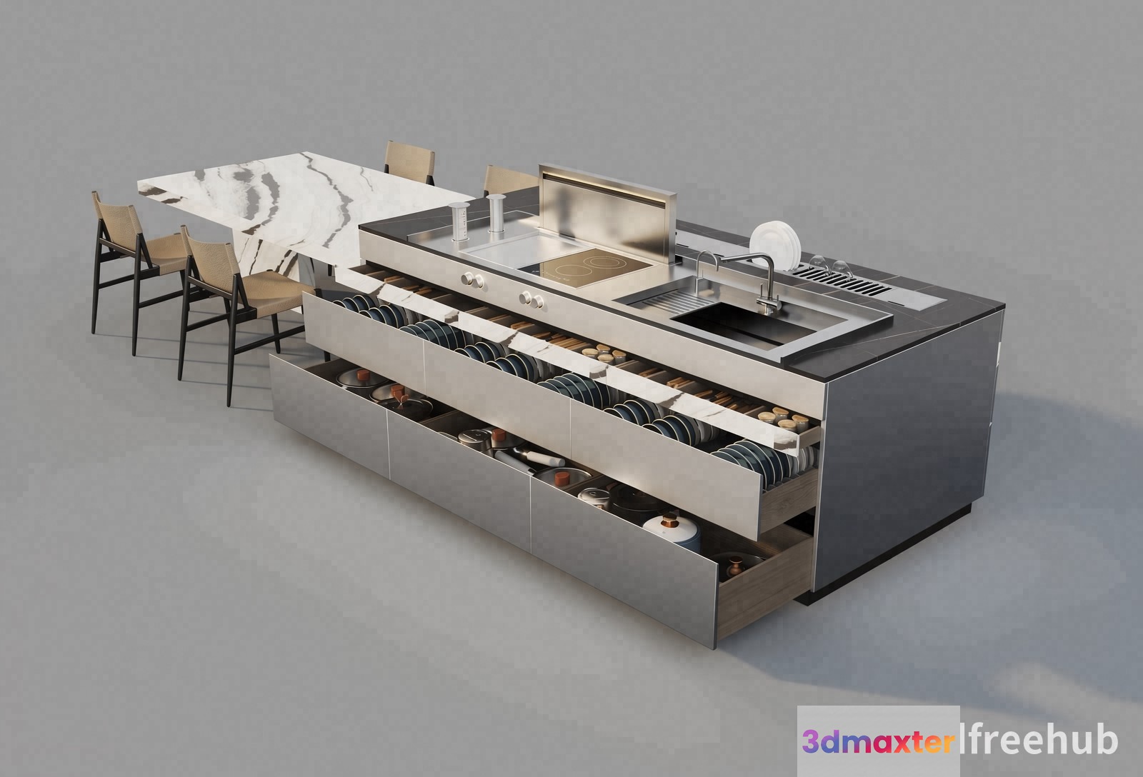 Modern Kitchen Island 3D Model - 21936 - VRAY Render