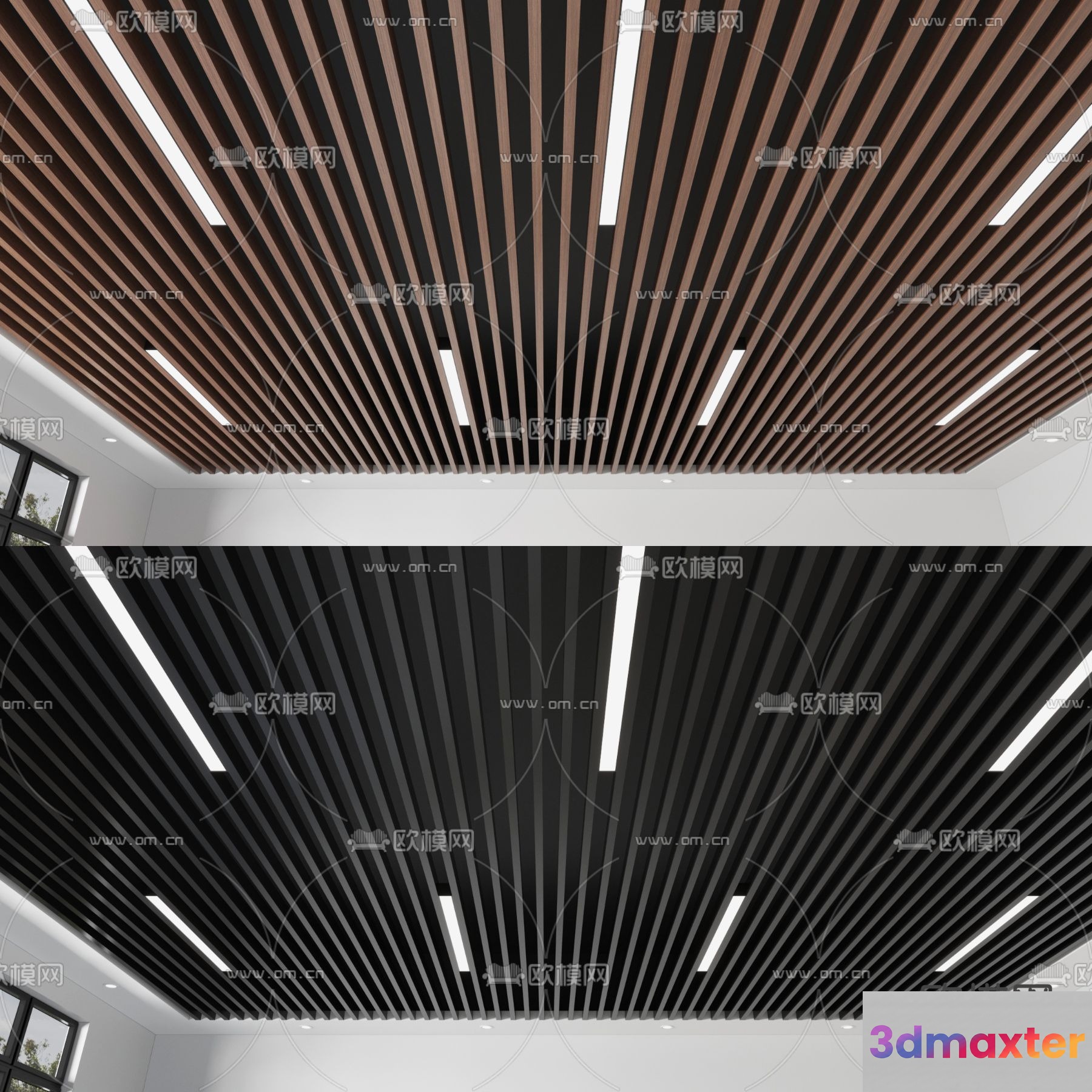 Modern Ceiling With Wood Slats 3D Model - 8688 - CORONA Render