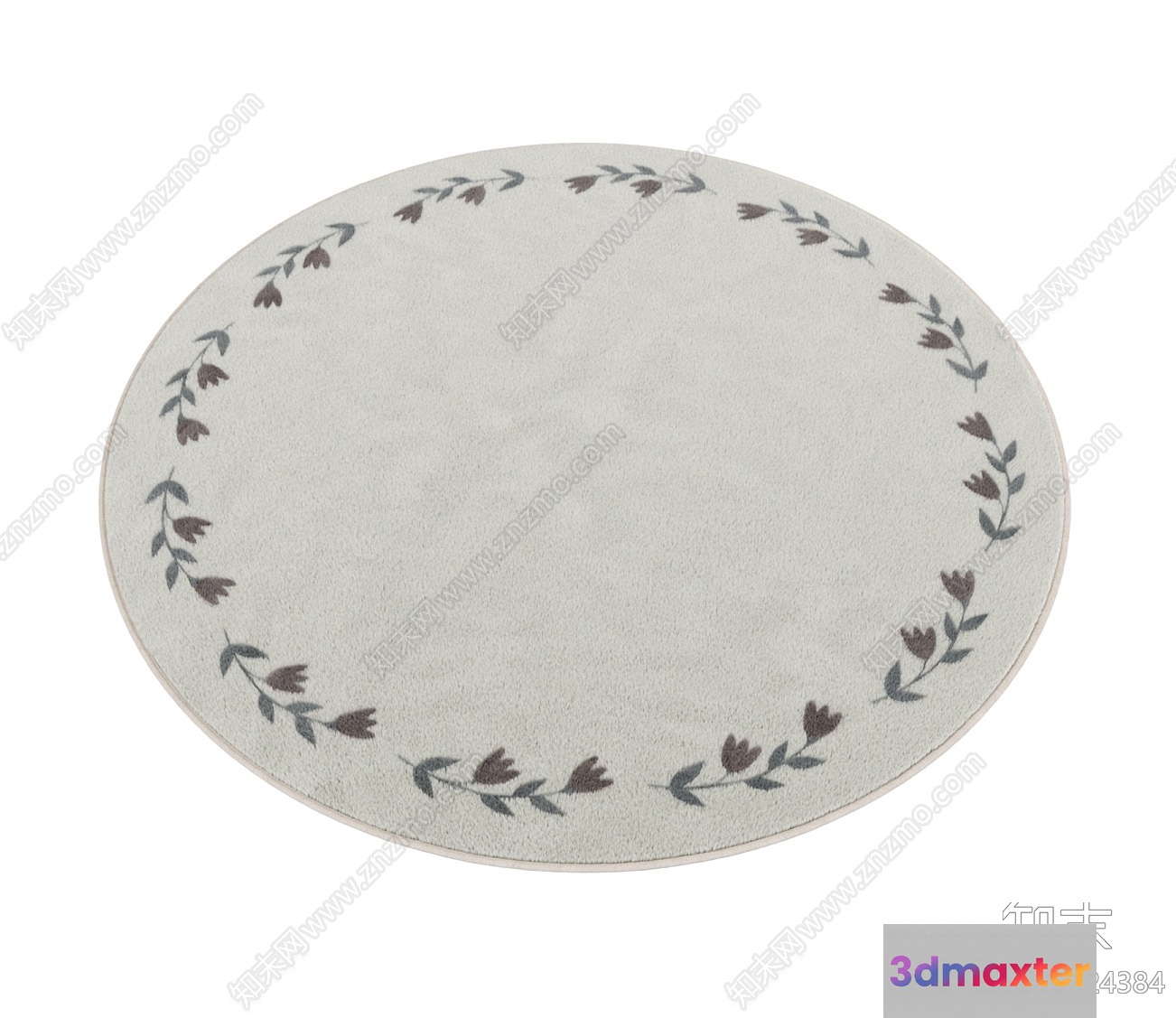 A Round Rug With A Floral Pattern 3D Model - 12494 - VRAY Render