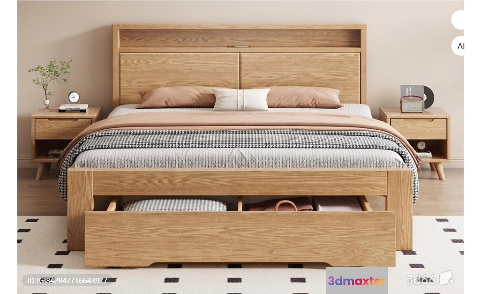 Cozy Wooden Bedroom 3D Model - 13502 - VRAY Render