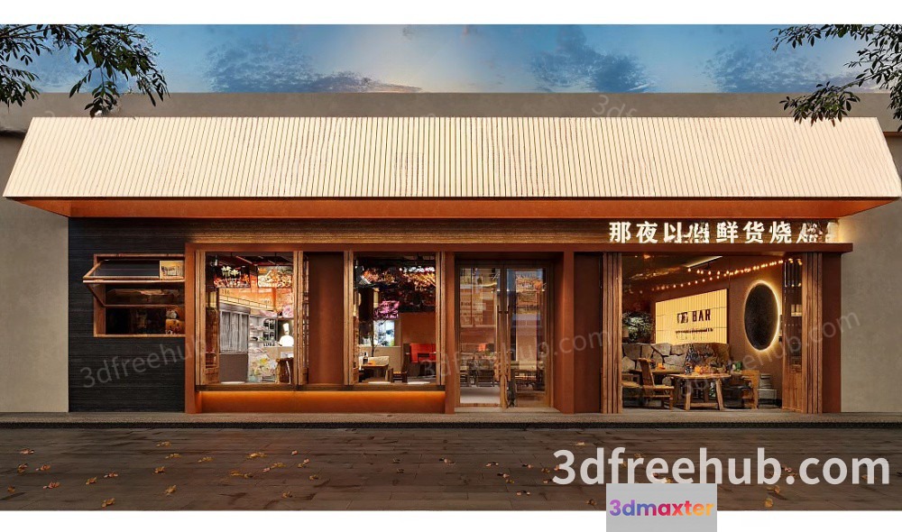 Modern Storefront With Asian Signage 3D Model - 20247 - VRAY Render
