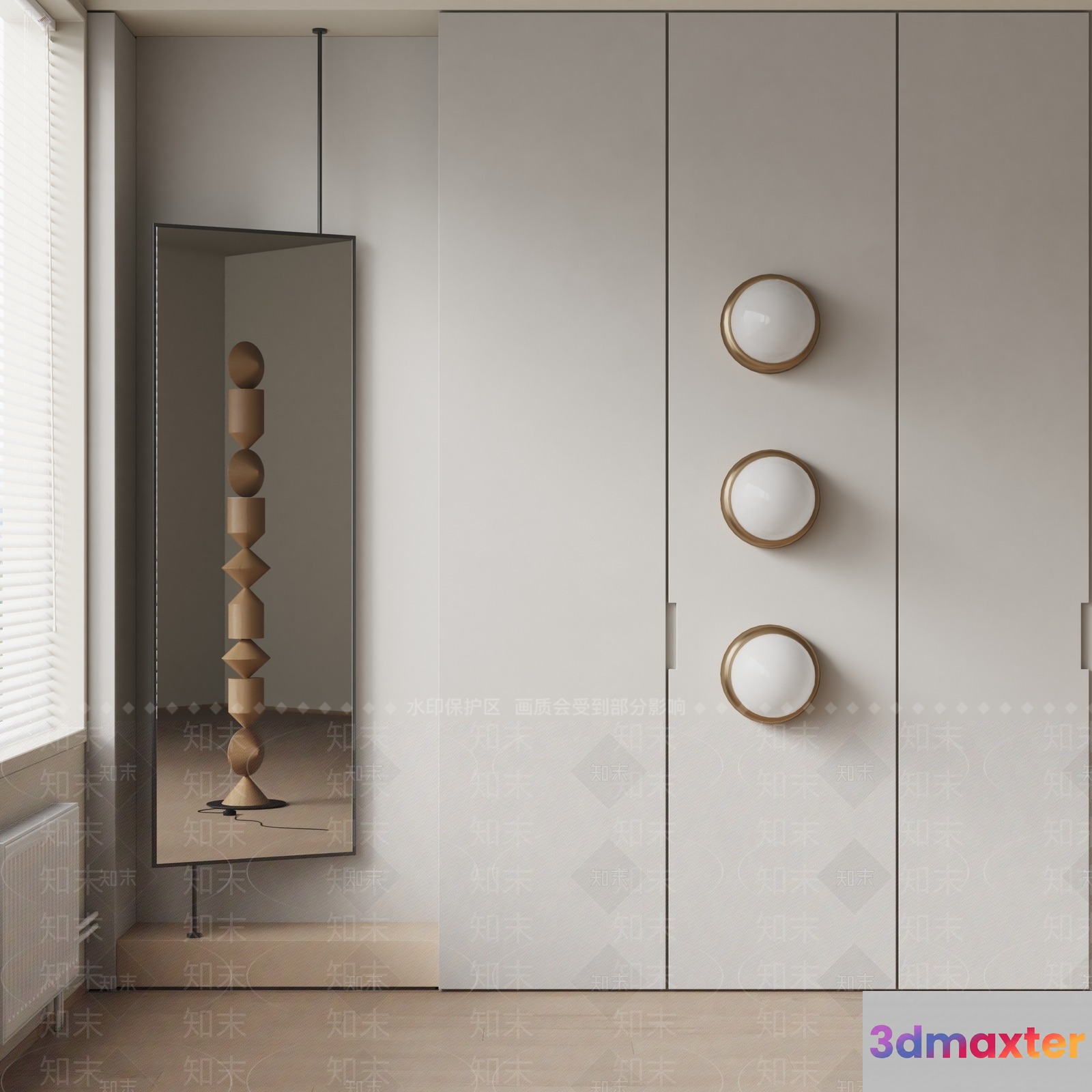 Modern Minimalist Room With A Mirror And Cabinets 3D Model - 17423 - VRAY Render