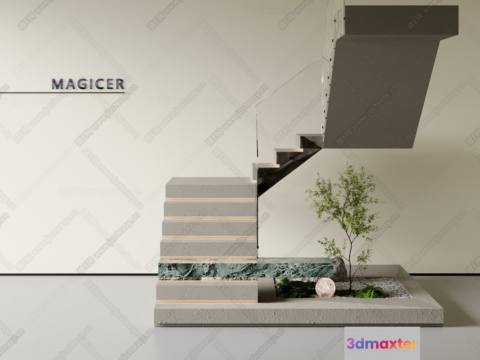 A Modern Staircase With A Minimalist Design 3D Model - 8233 - CORONA Render