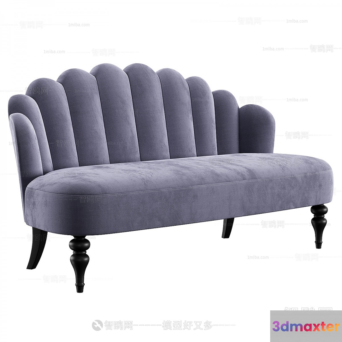 Gray Velvet Sofa 3D Model - 12254 - VRAY Render