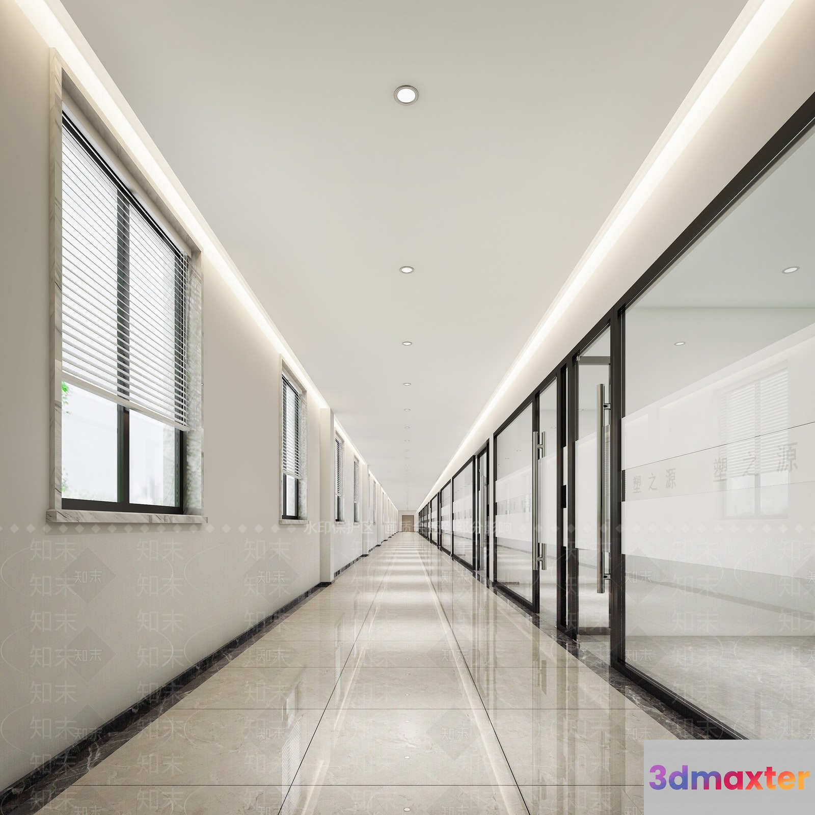 Long White Hallway 3D Model - 22812 - VRAY Render