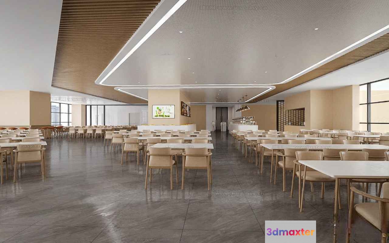Large Open Space With Tables And Chairs 3D Model - 793 - CORONA Render