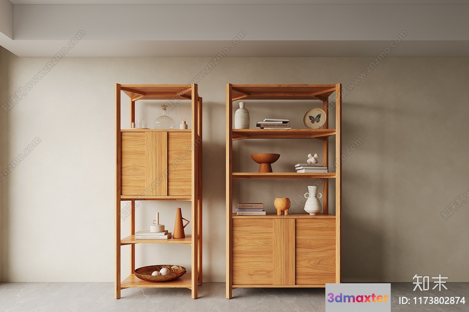 Wooden Shelving Unit 3D Model - 17817 - CORONA Render