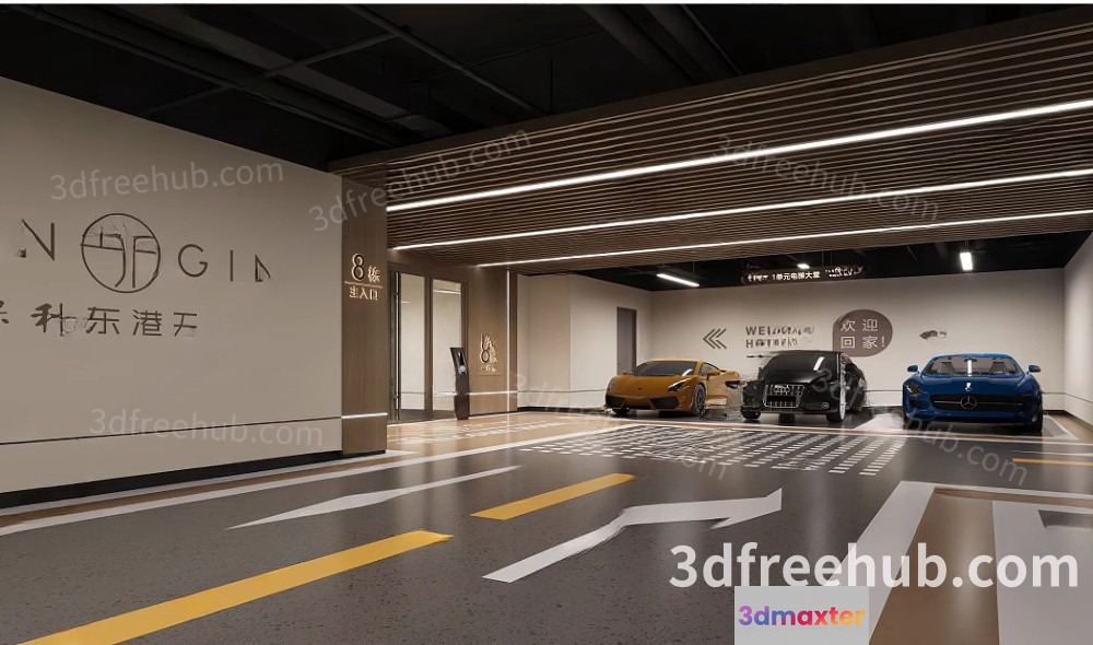 Modern Car Garage 3D Model - 22916 - VRAY Render