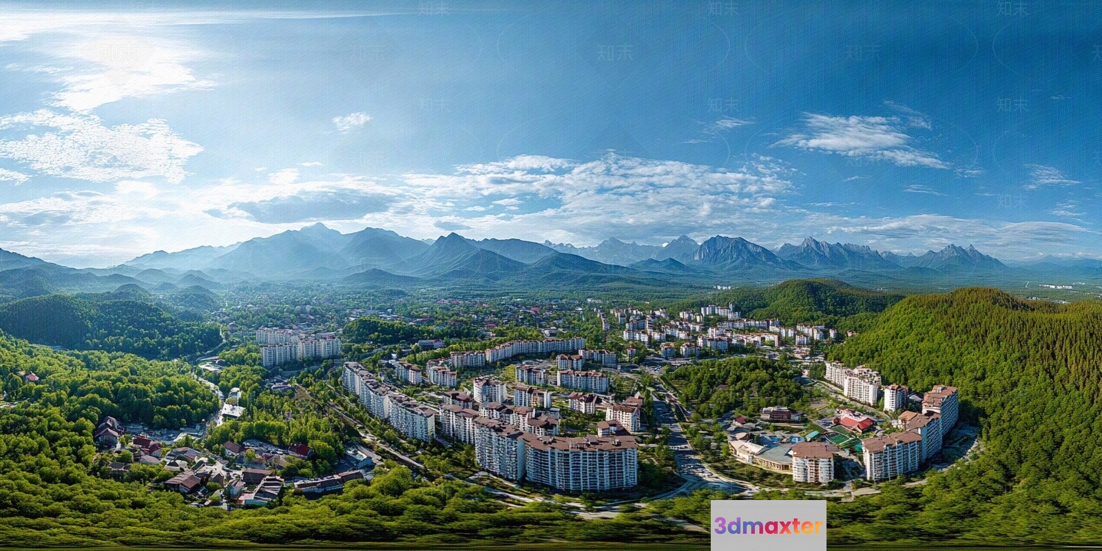 A Cityscape With Mountains In The Background 3D Model - 16175 - VRAY Render