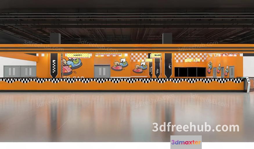 The Main Subject Is A Cartoon-Style Image Of A Room With Orange Walls 3D Model - 20525 - VRAY Render