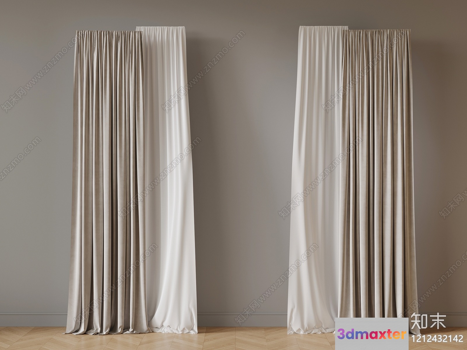 White Curtains 3D Model - 5835 - VRAY Render
