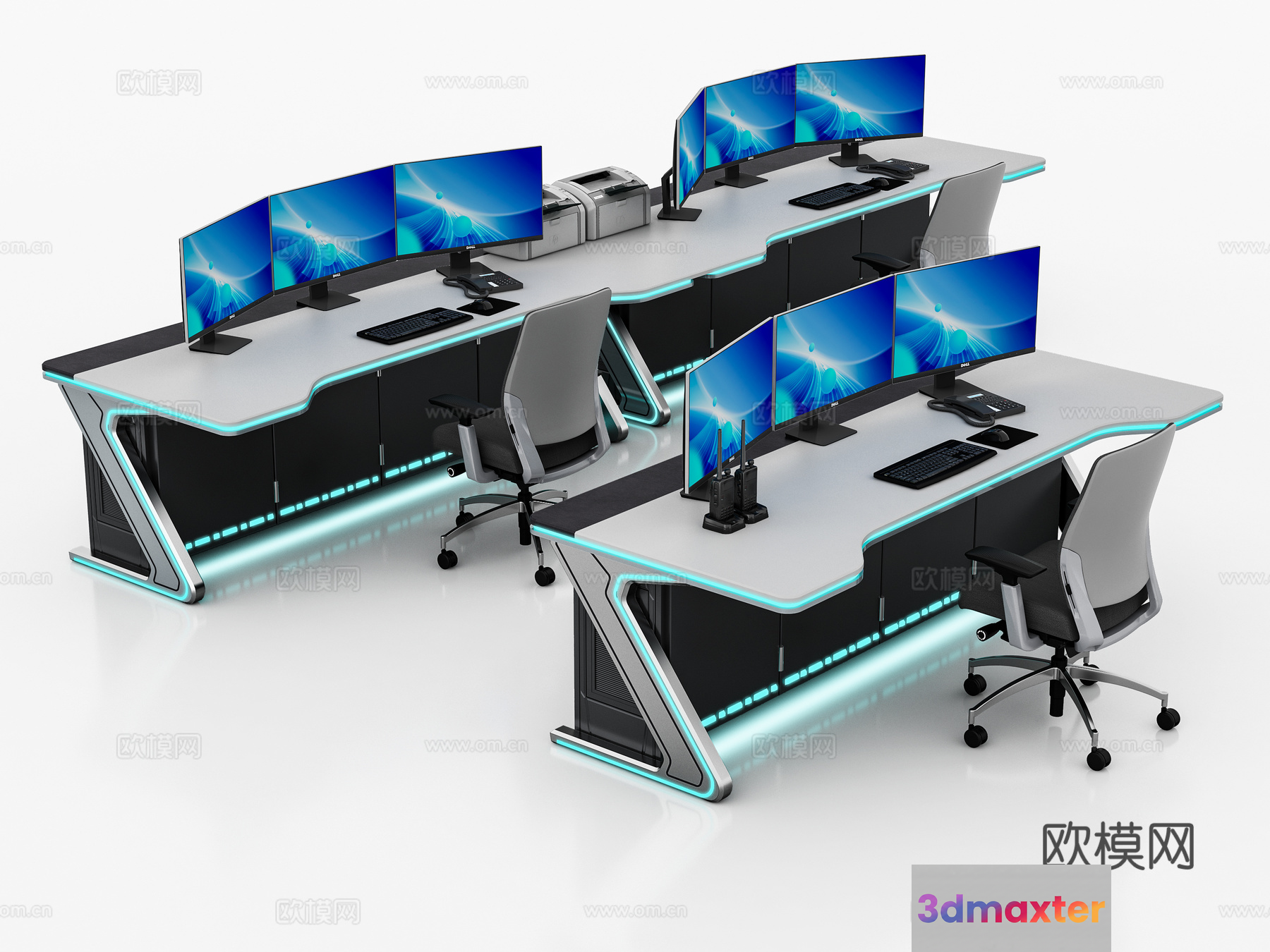 A Computer Workstation With Multiple Monitors 3D Model - 10845 - VRAY Render