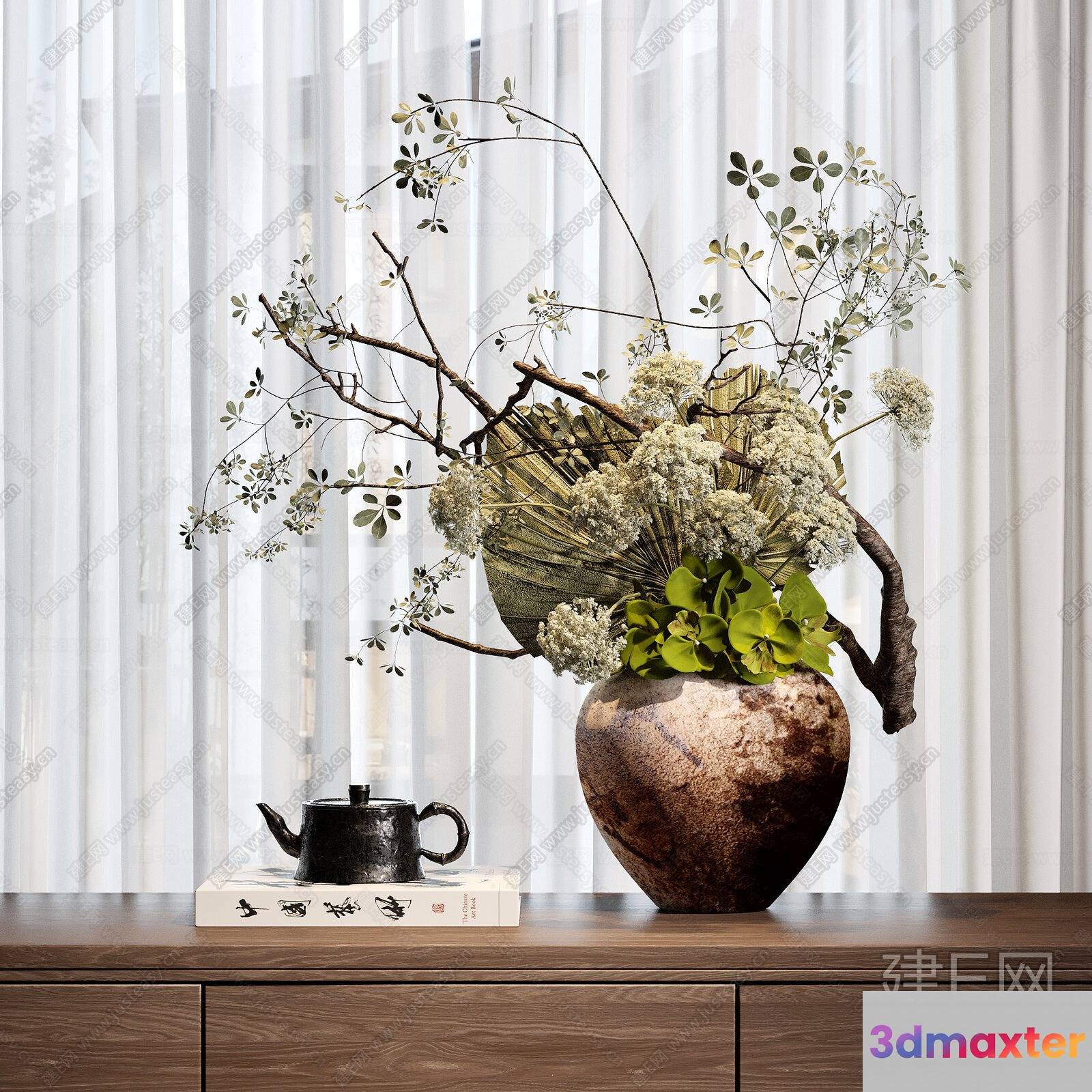 A Vase With Flowers And Branches 3D Model - 17262 - CORONA Render