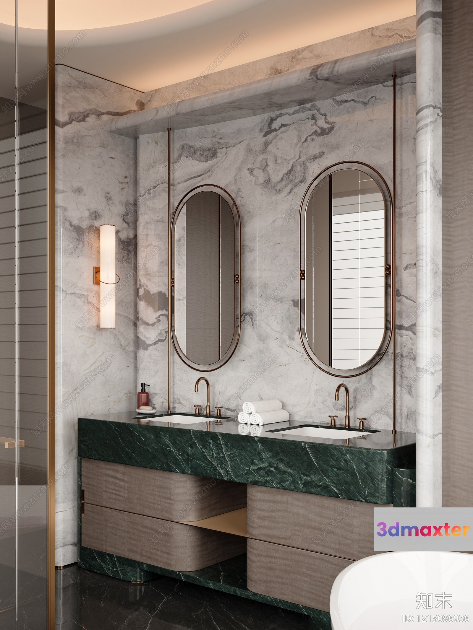 Modern Bathroom With Marble Walls 3D Model - 17870 - VRAY Render