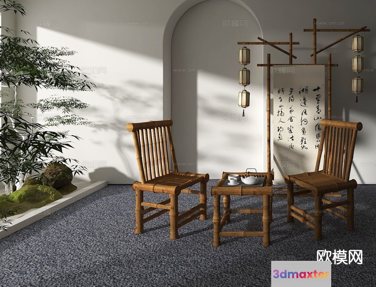 Rustic Bamboo Chairs 3D Model - 13568 - VRAY Render