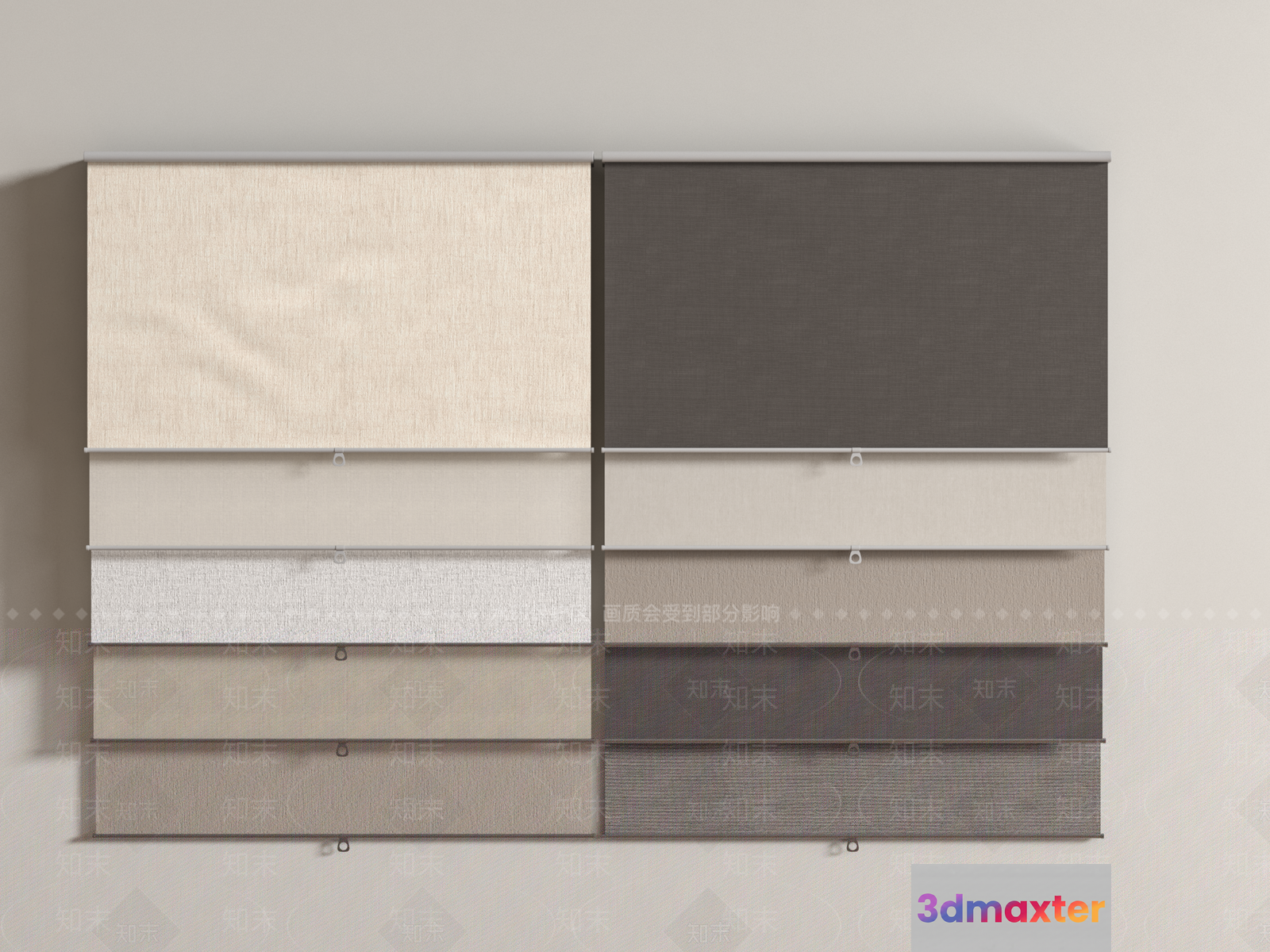 A Collection Of Fabric Swatches In Various Shades Of Beige And 3D Model - 5300 - VRAY Render