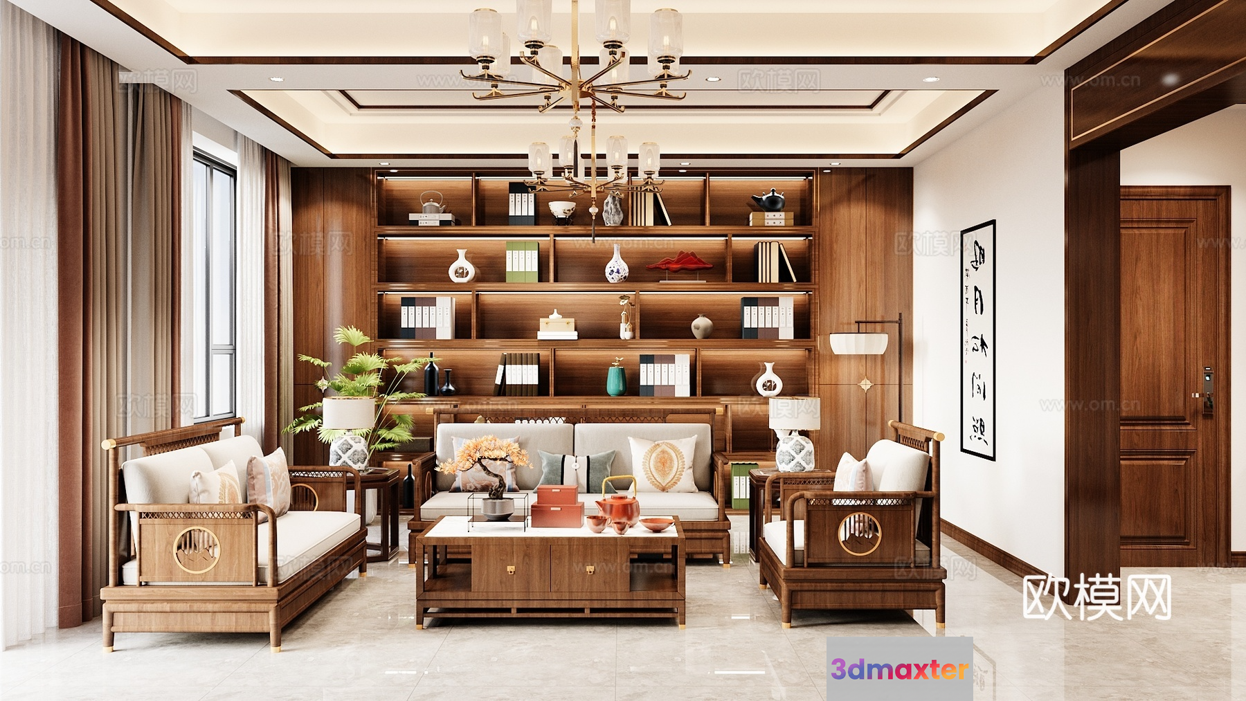 A Traditional Asian-Style Living Room 3D Model - 4071 - VRAY Render